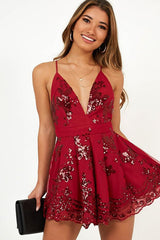 A Line Spaghetti Strap Sleeveless Sequins Criss-Cross Straps Chiffon Homecoming Dress OHM091