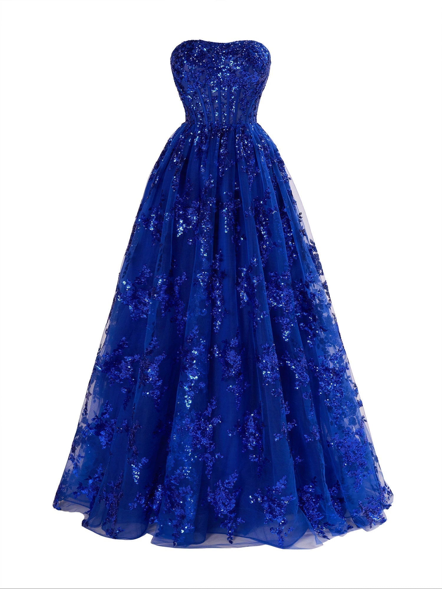 A Line Strapless Pleating Long Prom Dress With Applique